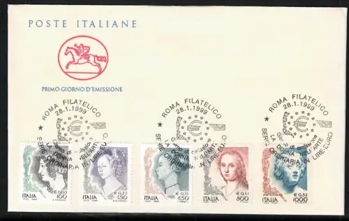 1999 Italien, Frau in der Kunst, Ordentliche Serie Lire Euro # 2429euro33, gebraucht