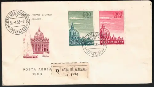 1958 Vatikan, Kuppeln - 31.01.1958, Umschlag Venedig Reise Einschreiben