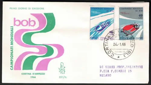 1966 Italien, Bob WM, # 1012Euro13, FDC Venedig gereist