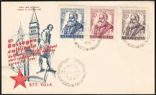 1951 Triest B, Festival Italienische Kultur, # 41 Euro43 auf Umschlag FDC
