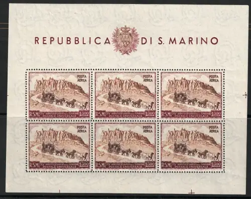 1951 San Marino, 300 Lire braun UPU Blatt #10, postfrisch **