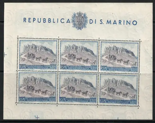 1949 San Marino, 100 Himmlische Lire, Jubiläumsbogen UPU # 8, POSTFRISCH **