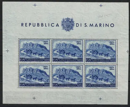 1951 San Marino, 200 Lire Azzurro Blatt UPU # 9, POSTFRISCH **