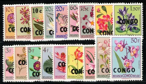 1952-59 Belgischer Kongo, # 382-399, Blumen Kongo überdruckt, postfrisch **
