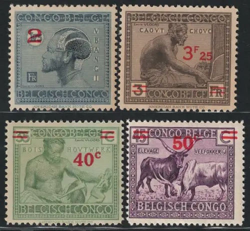 1931-32 Belgischer Kongo, Yvert # 159-161A, Ordentliche Serie überdruckt, postfrisch **