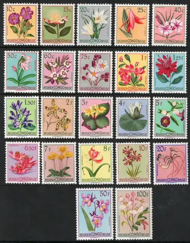 1952 Belgischer Kongo, Yvert # 302-23, Ordentliche Serie, Blumen, postfrisch **
