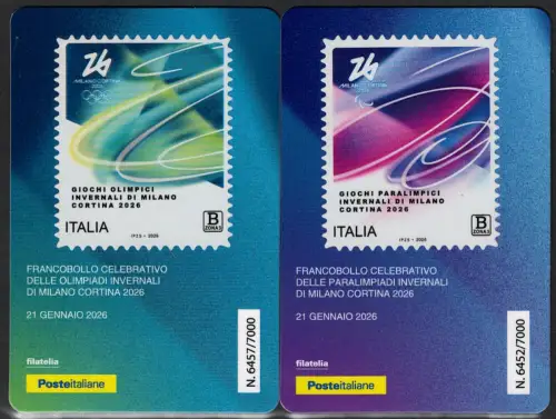 2026 Italien, Olympische und Paralympische Spiele, Philateliekarten, postfrisch **
