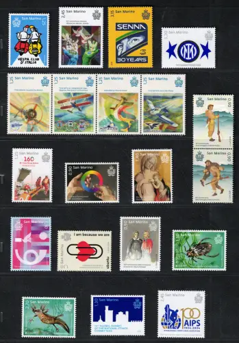 2024 San Marino, kompletter Jahrgang, 20 Werte + 6 Zettel, postfrisch **