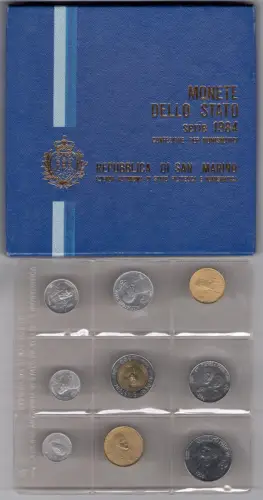 1984 Republik San Marino, Divisionsmünzen, FDC ohne 500 Lire in Silber