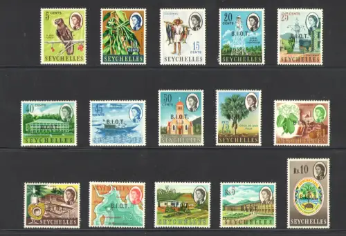 1968 BIOT, BRITISH INDIAN OCEAN TERRITORY, Yvert Nr. 1-15, postfrisch **