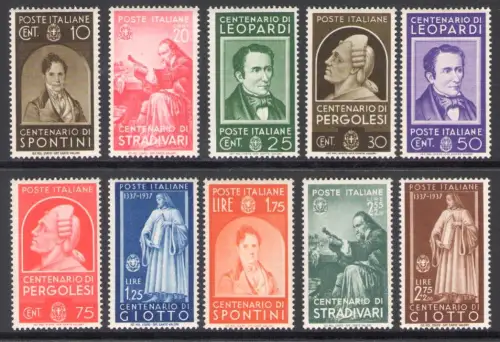 1937 Italien, Königreich, Berühmte Männer, 10 Werte # 426-35, postfrisch **