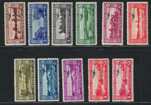 1935-36 Guatemala, Luftpost, Quetzal grüner Aufdruck, Yvert # 30-38A, MH*