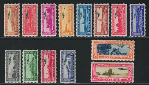 1935-36 Guatemala, Luftpost, Quetzal grüner Aufdruck, Yvert # 39-53, MH*