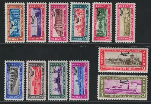 1935-36 Guatemala, Luftpost, schwarzes Flugzeug, Yvert # 75-86, MH*