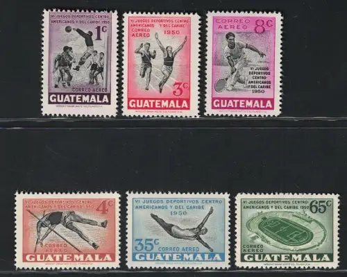 1950 Guatemala, Karibische Sportspiele, Yvert # 173-178, MH*