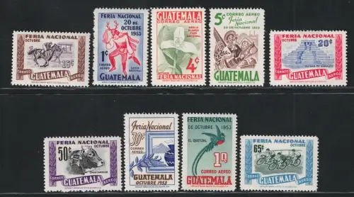 1953 Guatemala, Nationalfeiertag, Yvert # 189-97, MH*