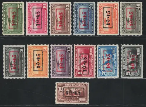 1945 Costa Rica, Luftpost, Ordentliche Serie überdruckt Yvert # 92-104, MH*