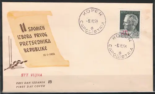 1953 Triest B, Titus 80. Geburtstag, ohne J von VuJna, # 89a, FDC