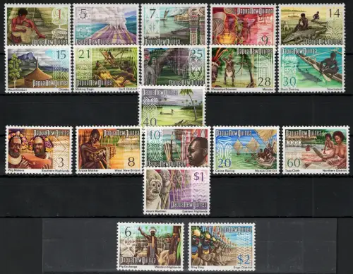 1973-74 PAPUA NEUGUINEA, Katalog Yvert # 242-52+261-66+272-73, postfrisch**