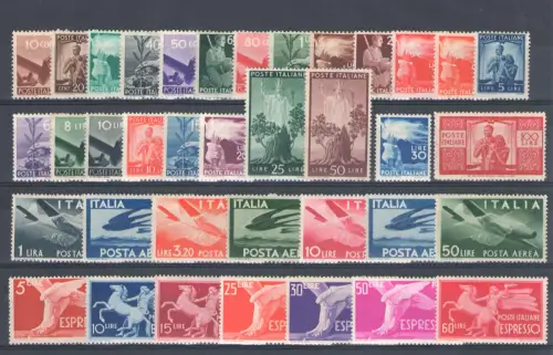 1945 Italien, Republik, kompletter Jahrgang 37 Werte postfrisch**, Zertifikat De Simoni