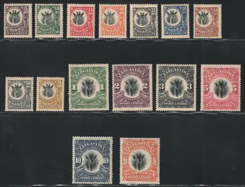 1922-24 Tanganjika, Stanley Gibbons # 74/88a, Georg V, Giraffe, 15 Werte, MH*