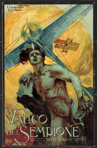 1910 Italien, Offizielle Gedenkkarte Simplonpass, Codognato