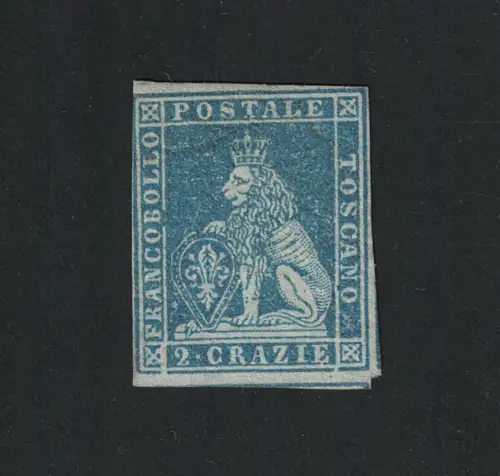 1851-52 Toskana, # 5e, 2 Crazie hellblau grünlich auf grau, MH*