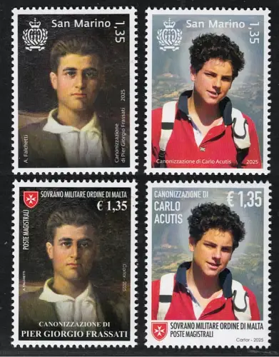 2025 Smom + San Marino, Acutis-Frassati, Gemeinschaftsausgaben, postfrisch **