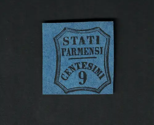 1853-57 PARMA Zeitungsstempel 9 Cent azz. dunkler Bogenrand # 2a