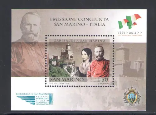 San Marino 2011, 150. Einheit Italien, Garibaldi Gemeinschaftsausgabe, postfrisch **