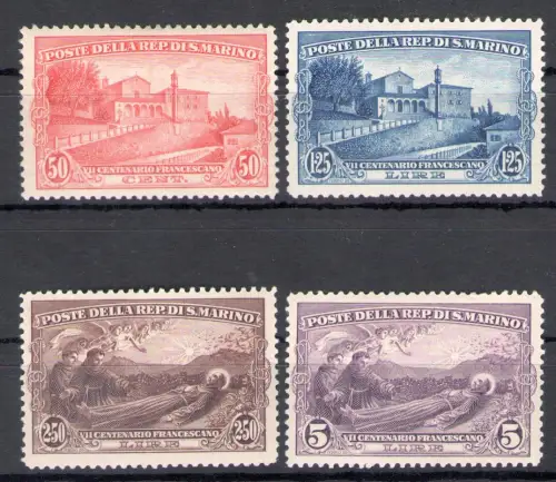 1928 San Marino, Tod des heiligen Franziskus, # 137/140, 4 Werte, postfrisch **