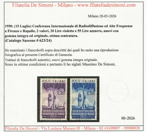 1950 Italien, Republik, Rundfunk, 2 Werte, # 623-624, postfrisch **