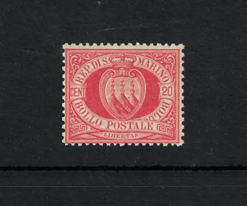 1877 San Marino, # 4 - 20 Cent Rot, signiert Diena, postfrisch **