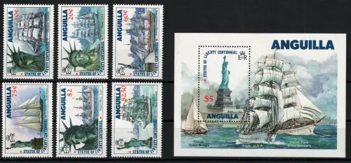 1985 Aal, Yvert # 622-27 + Zettel 67, Freiheitsstatue, Schiffe, postfrisch **