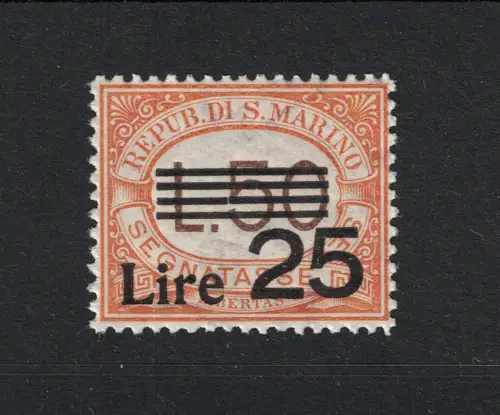 1943 San Marino, Steuermarken, 25 Lire auf 50 Lire orange # 64, postfrisch **