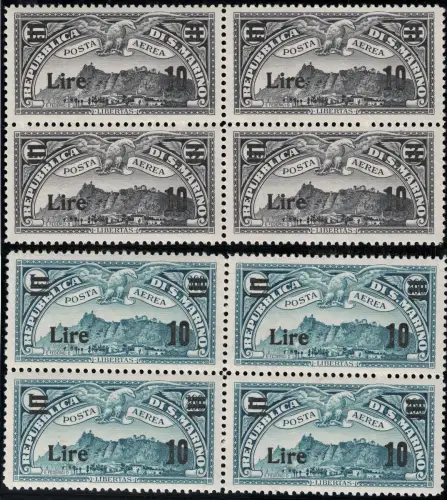 1942 San Marino, Luftpost # 19-20, Viererblock, postfrisch **