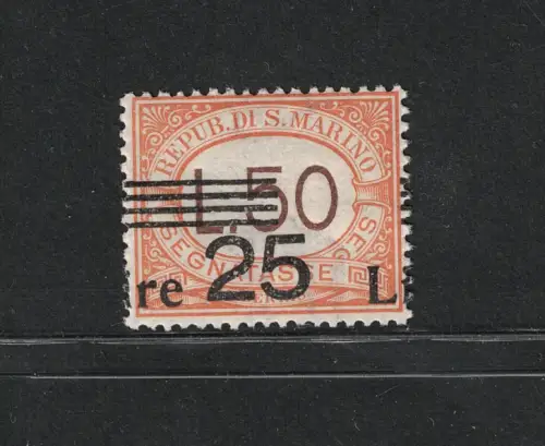 1943 San Marino, Steuermarken, 25 Lire auf 50 Lire orange # 64b, postfrisch **