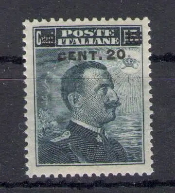 1916 Italien, # 106, 20 Cent auf 15 Kant grau schwarz, Vittorio Emanuele III, POSTFRISCH **