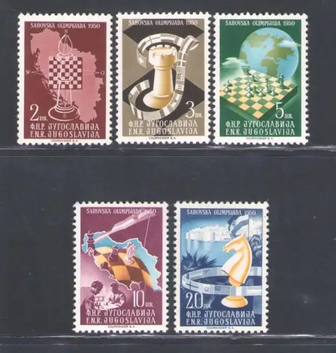 1950 JUGOSLAWIEN - Schachmeisterschaft in Ragusa - Einheit Nr. 549-553 - postfrisch **