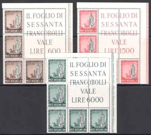 1955 Vatikan, Bartholomäus Eckblock Nr. 3/5 - postfrisch **
