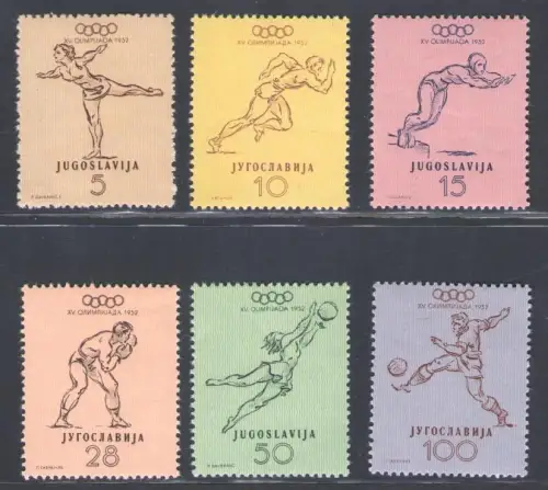 1952 JUGOSLAWIEN, Olympische Spiele Helsinky, Nr. 611/616 - postfrisch **