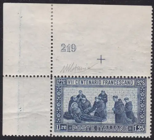 1926 Italien #196 San Francesco gezähnt 13 1/2 postfrisch ** Tafelnummer RAR