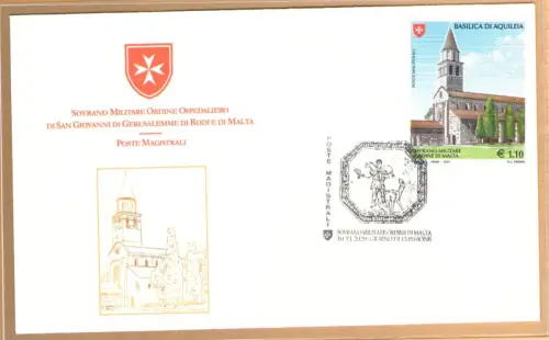2020 SMOM - Basilika von Aquileia - Gemeinschaftsausgabe mit Italien und Vatikan, auf Erstausgabetagsumschlag