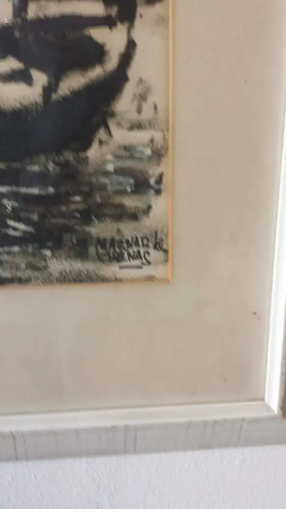 Gemälde, Tusche, Manuel aznar de arenas,Fischerboote bei Vollmond, 3