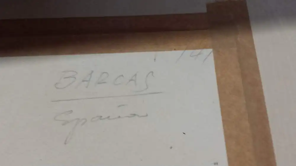 Gemälde, Tusche, Manuel aznar de arenas,Fischerboote bei Vollmond, 9