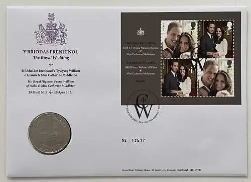 England  Catherine - William - Royal Wedding - £5 Coin Cover RMC96 2011