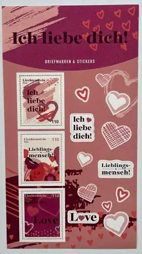 Liechtenstein "Ich Liebe Dich" Briefmarken und Stickers postfrisch 2023