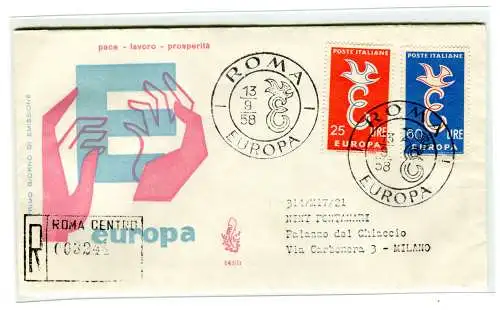 Italien FDC Venedig 1958 Europa gereist Racc. für Italien