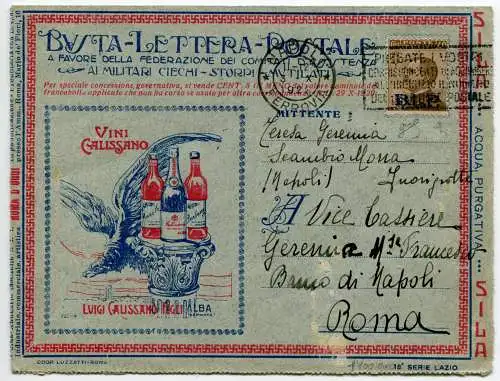 B.L.P. Cent. 40 Nr. 9 auf Umschlag (18 Latium) aus Neapel gereist