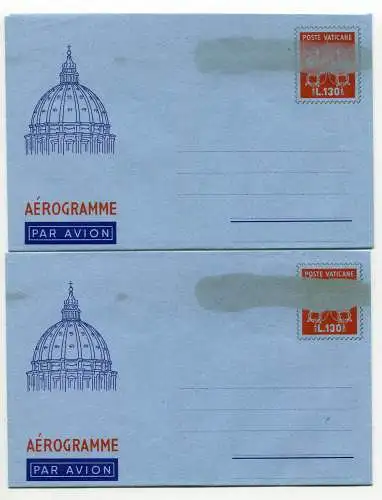 Vatikan - Aerogramma Lire 130 Nr. A 9 zwei Aerogramme mit auffälliger Vielfalt